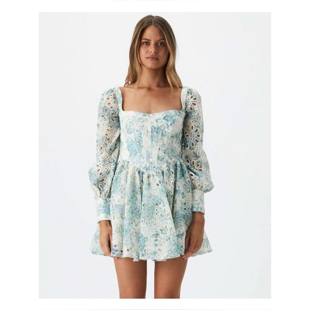 Bardot Lila flounce dress in water flower • Sz Large